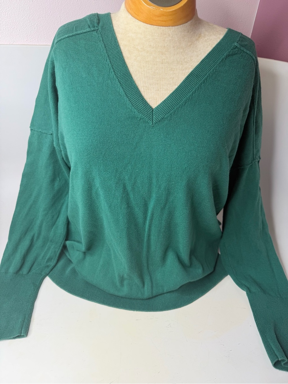 GAP Women's V-Neck Sweater in Teal Green